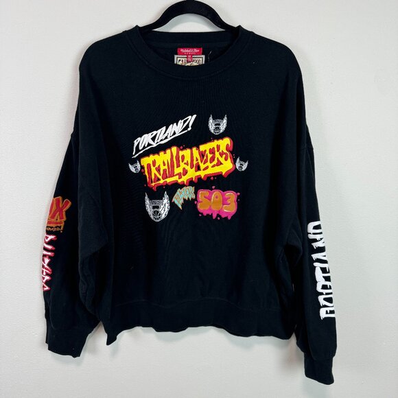 Mitchell & Ness Portland Trailblazers Slap Sticker Black sweatshirt Womens 2X - Picture 1 of 8